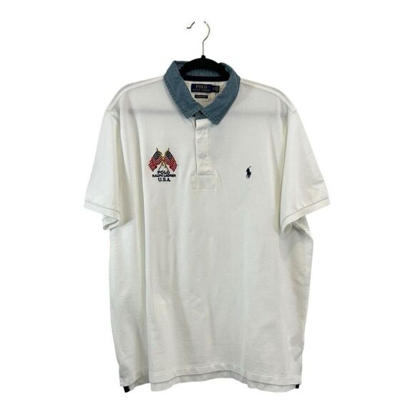 Polo Ralph Lauren Mens XXL White Slim Fit Denim Collar USA Flag Shirt New NWT - Picture 1 of 4